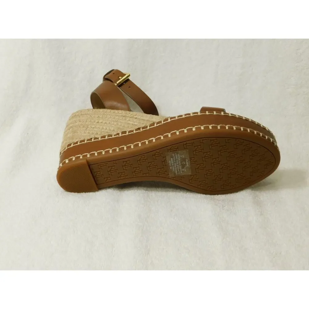 W614 Ralph Lauren Brown Hilarie Burnished Leather Espadrille Sandals Size 8M - Picture 5 of 5